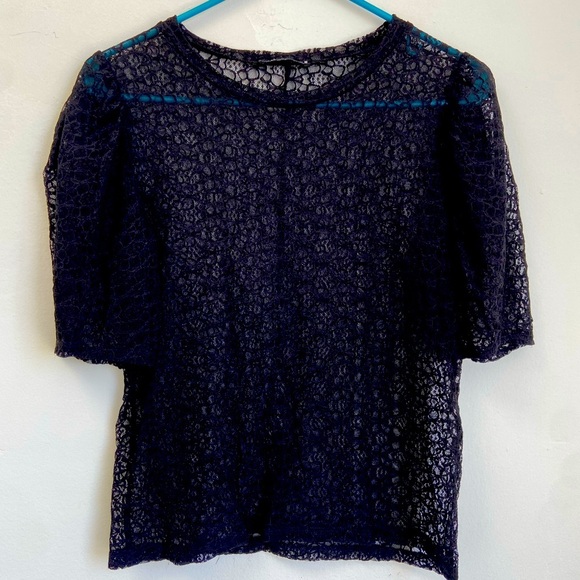 Zara lace stitch tee size M black goth see through - Picture 1 of 7